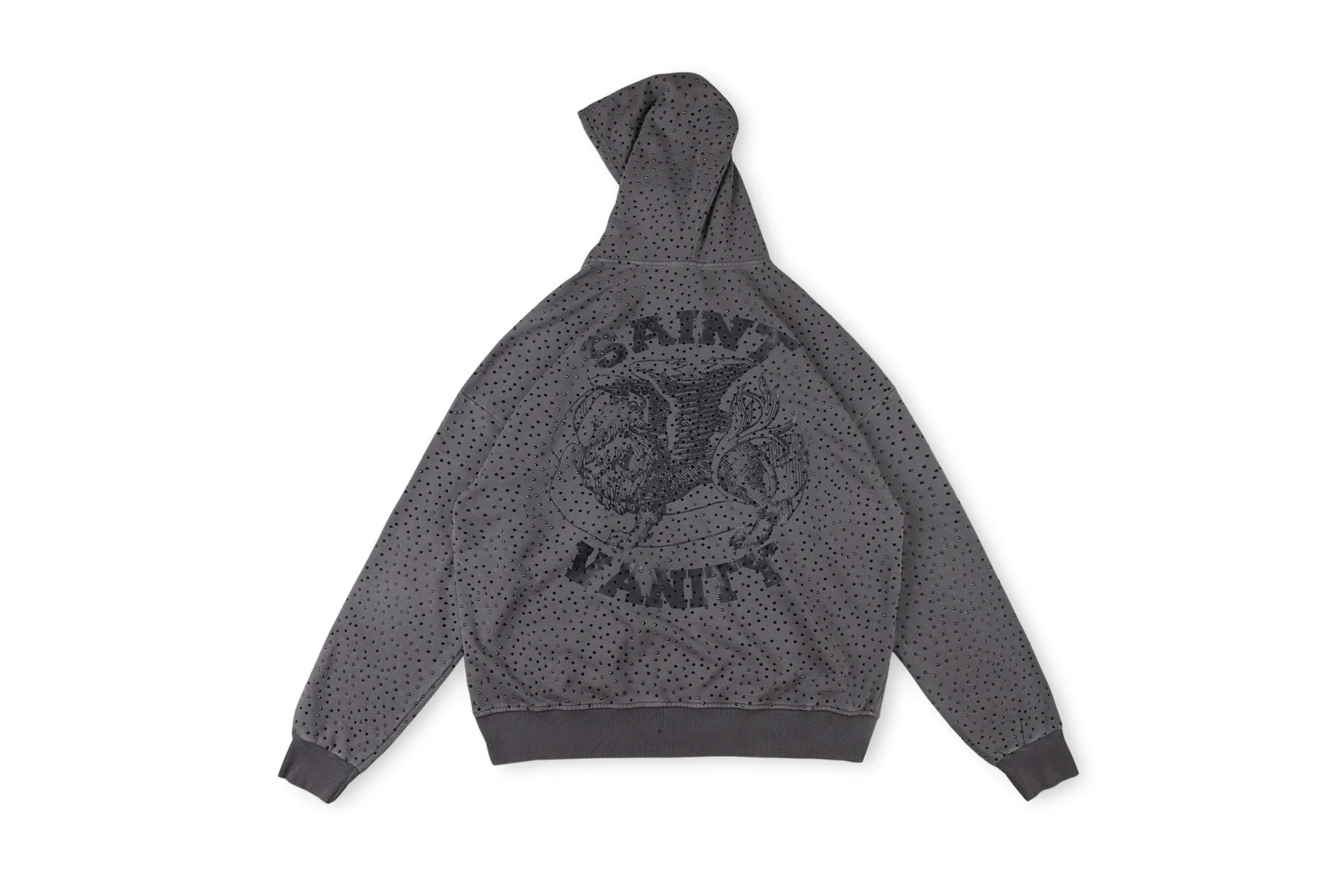 Saint Vanity Dark Grey Full Rhinestone Winged Lion Zip Hoodie - rep bluzy z kapturem