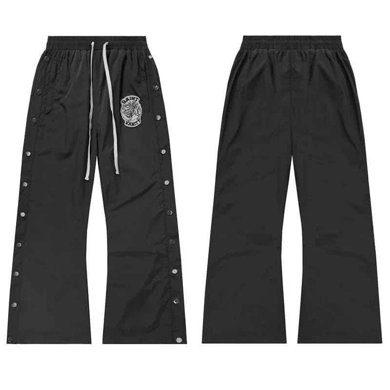 Saint Vanity Dark Grey Snap-Split Flare Track Pants - rep spodnie