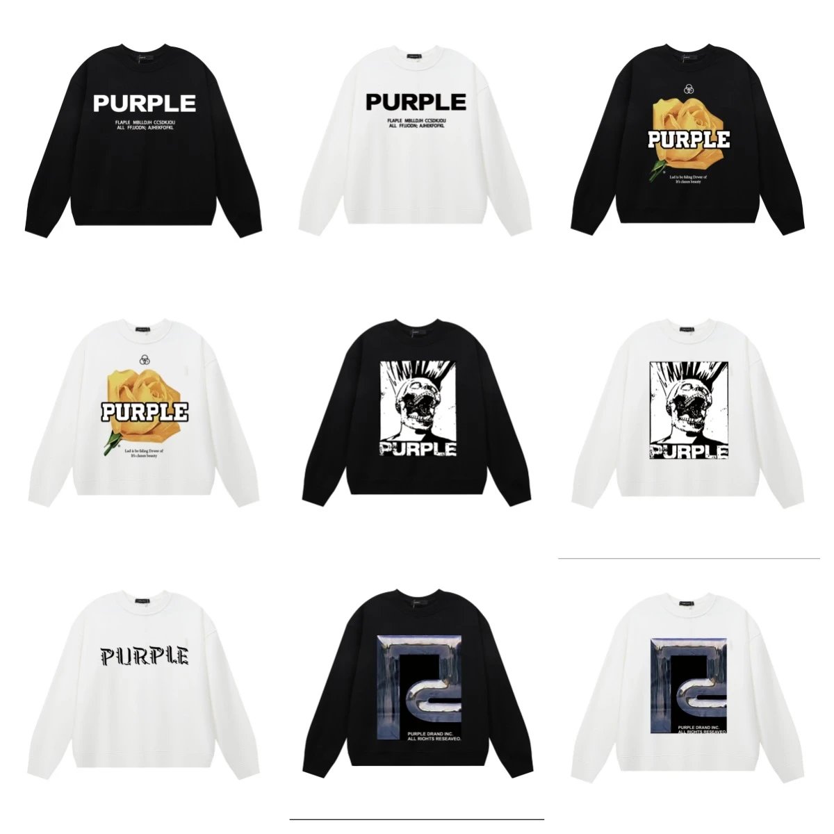 Purple Black and White Graphic Sweatshirts