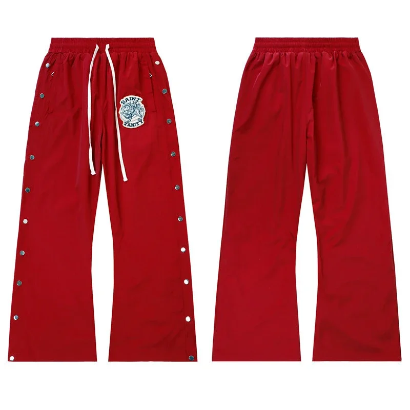 Saint Vanity Red Side-Snap Flare Wind Pants - rep spodnie