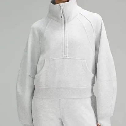 Unbranded Hoodies & Sweatshirts Half-Zip Funnel-Neck Pullover Sweatshirt with Kangaroo Pocket — Floral gray