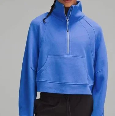 Unbranded Hoodies & Sweatshirts Half-Zip Funnel-Neck Pullover Sweatshirt with Kangaroo Pocket — Blue