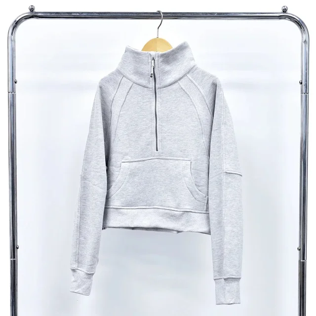 Unbranded Hoodies & Sweatshirts Half-Zip Funnel-Neck Pullover Sweatshirt with Kangaroo Pocket product detail image 6