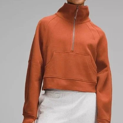 Unbranded Hoodies & Sweatshirts Half-Zip Funnel-Neck Pullover Sweatshirt with Kangaroo Pocket — Orange