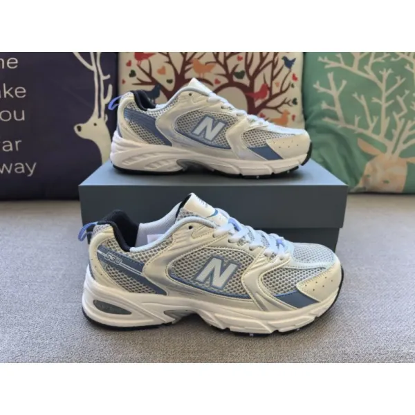 New Balance 530 White and Blue Mesh Sneakers - 1