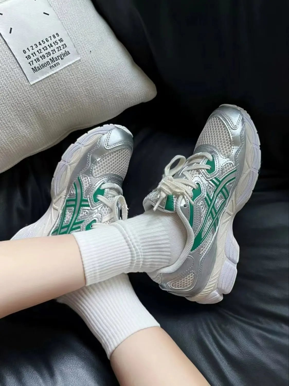 Asics Gel-Kayano 14 White Green Silver Running Shoes - 12