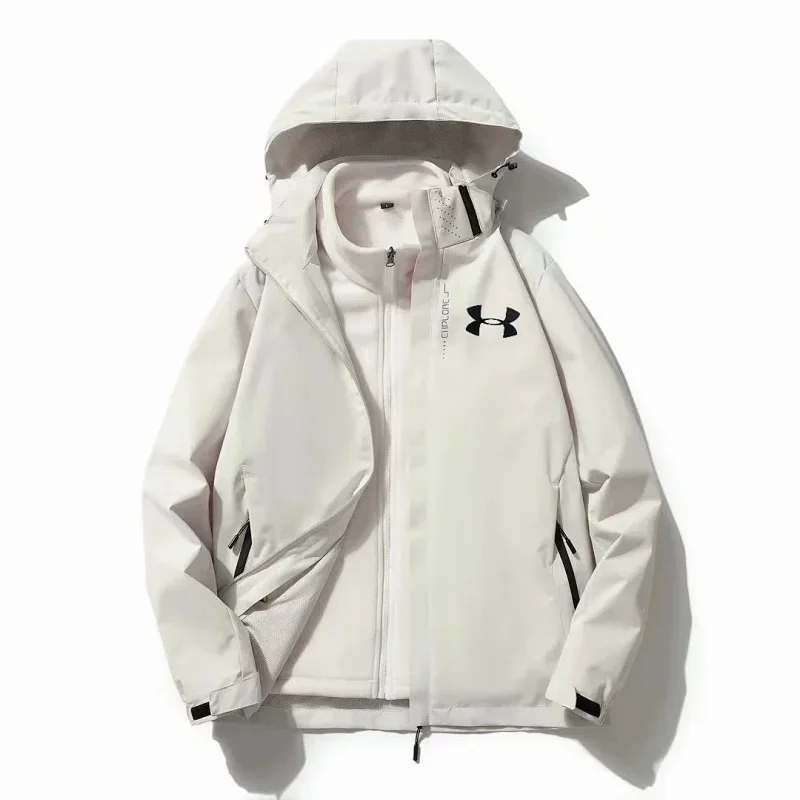 Nike Jackets Hooded lightweight zip jacket — White two-piece set (with a fleece-lined inner layer)