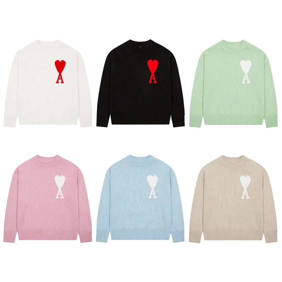 High quality solid color heart jacquard knitted long sleeved sweater for men and women

