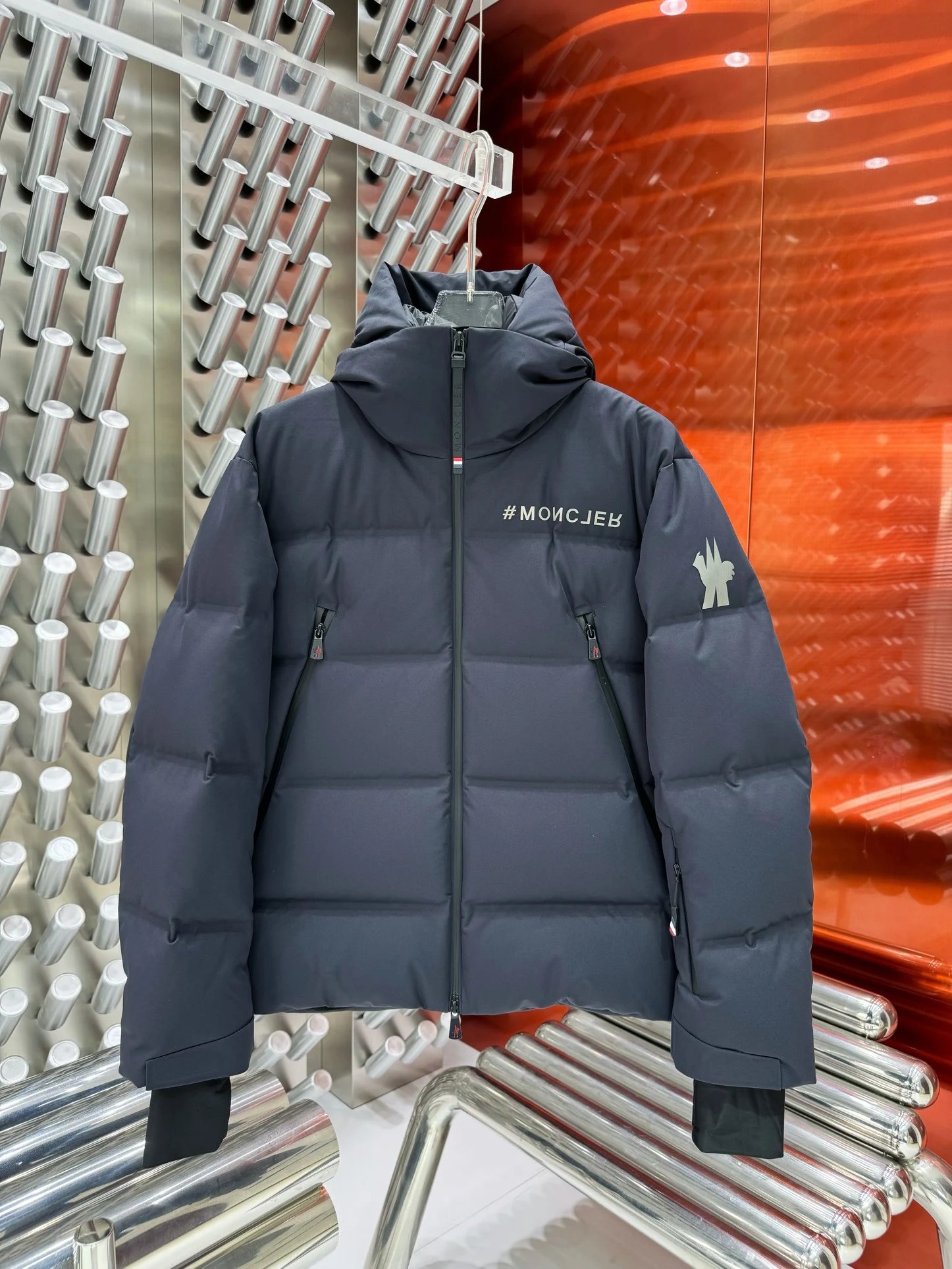 Moncler Maya Glossy Black Down Jacket with White Moncler sneakers - 2