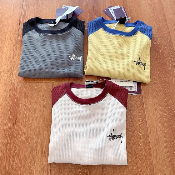 Outdoor mountain sports and leisure couple's autumn and winter waffle color blocked round neck pullover, thick cotton T base T-shirt