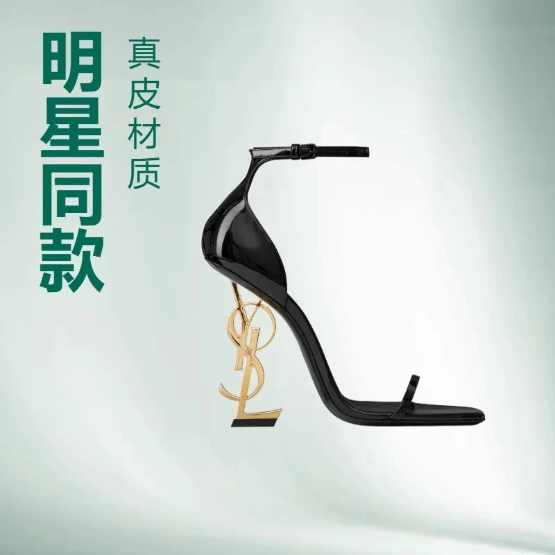 2026 Summer New Ankle Strap Sandals High Heels Fashion Shoes Sexy Shoes Same Style Letter Novelty Heel Metal Heel