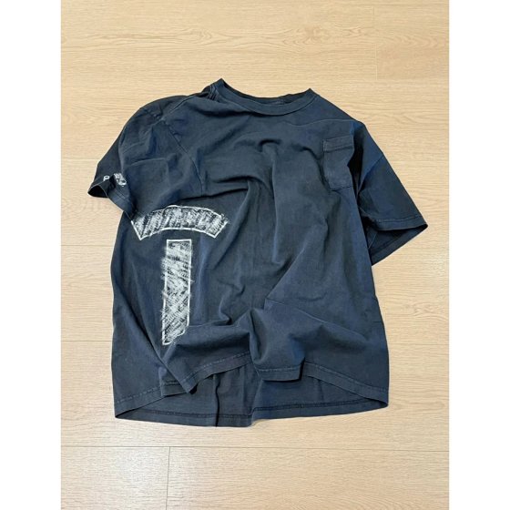 (In stock) Self made Soap and Water Washed Sanskrit Short sleeved T-shirt with Vintage Base for Men and Women