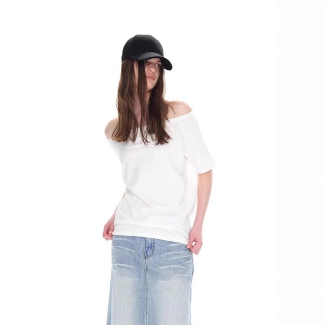 Lightweight Off-Shoulder Short Sleeve T-Shirt: seller detail photo 6