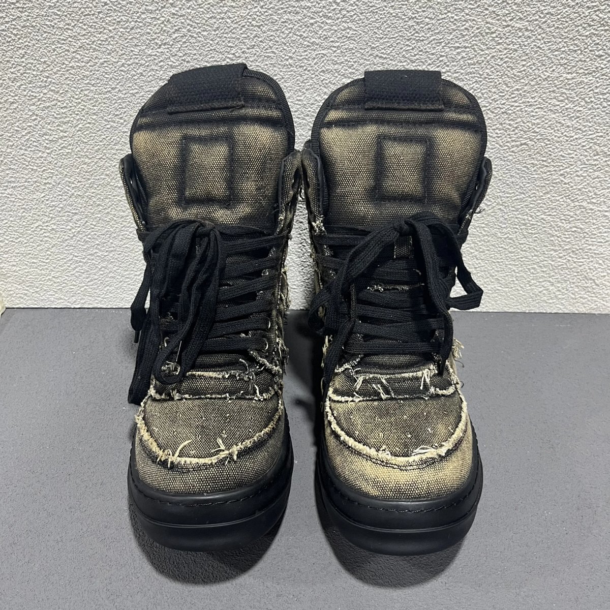 26SS New Workwear-Style Distressed Canvas High-Top Sneakers Men's Lace-Up Thick Sole Height-Increasing Casual Shoes
