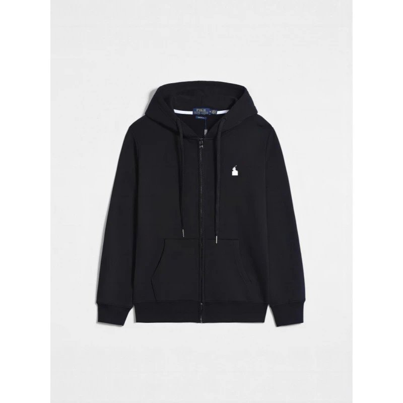 Cross-Border Paul POLO Pony Logo Embroidery Men's Casual Pure Cotton Solid Color Hooded Sweatshirt Cardigan Factory Direct Supply