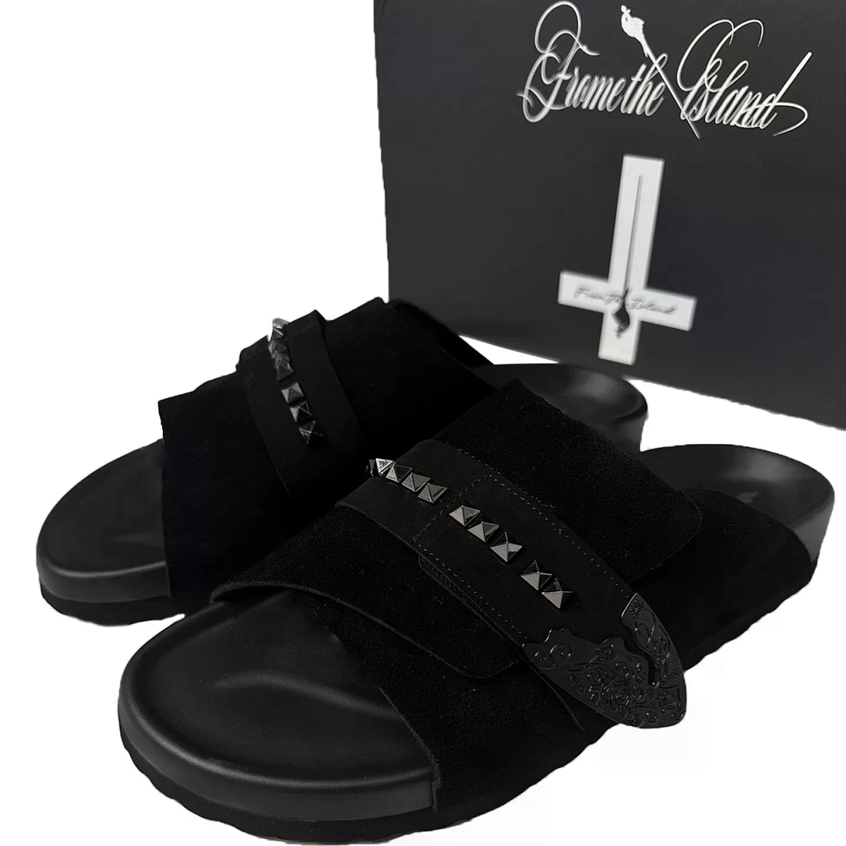 FromTheisland FTI Suede Birken-Style Studded Punk Slippers