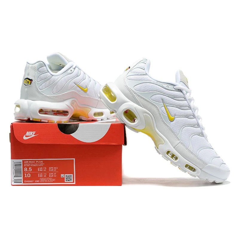 White and Yellow Nike Air Max Plus Sneakers