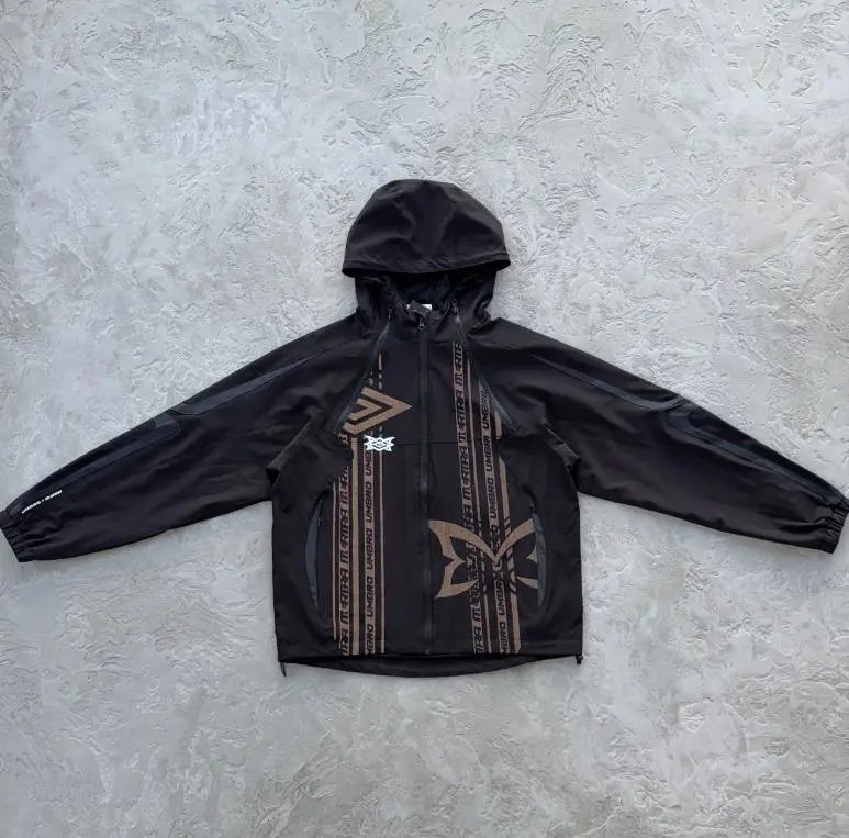 MUTA Jackets Hooded zip-up shell jacket with multiple zip pockets — Reflective jacket black