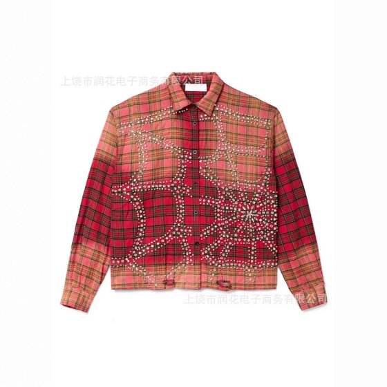 2026 Cross-Border Bestseller American Retro Gradient Red Plaid 3D Digital Print Unisex Casual Shirt