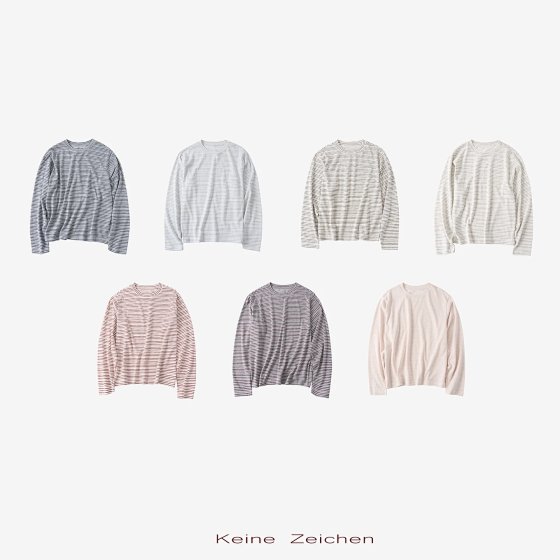 NO LOGO/Loose * Multi color Striped Lazy Relaxation Round Neck Base Long Sleeve Retro Street T-shirt