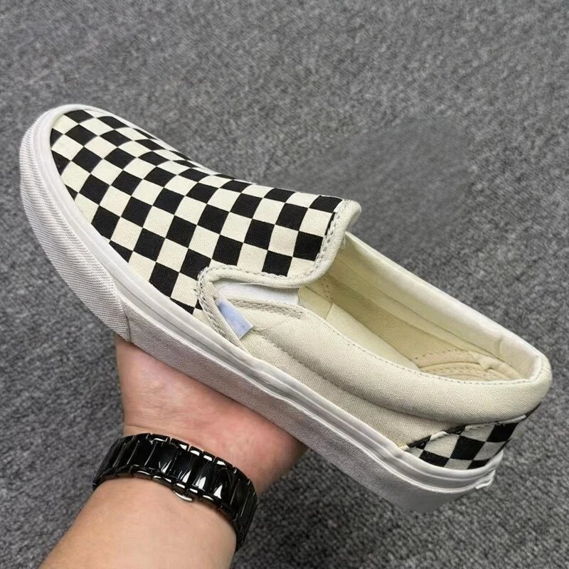 White Slip-On Checkered
