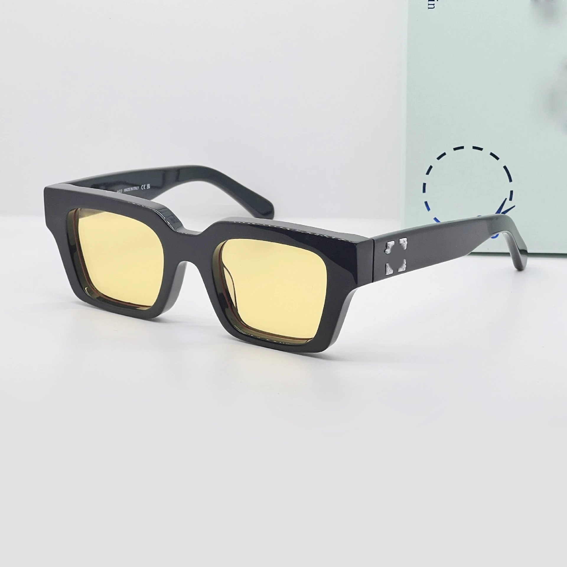 Black Frame Yellow Lens White Text (No Case)