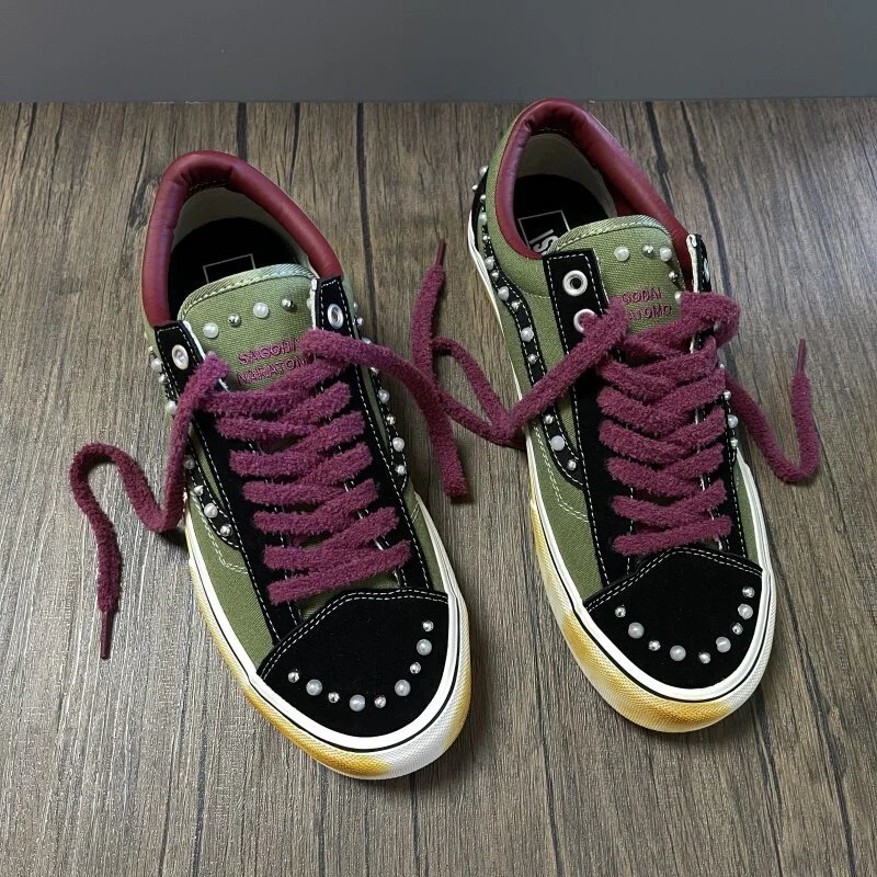 Premium oldskool 36 black and green street board shoes made of old pearls, dirty shoes, low cut men's and women's casual shoes