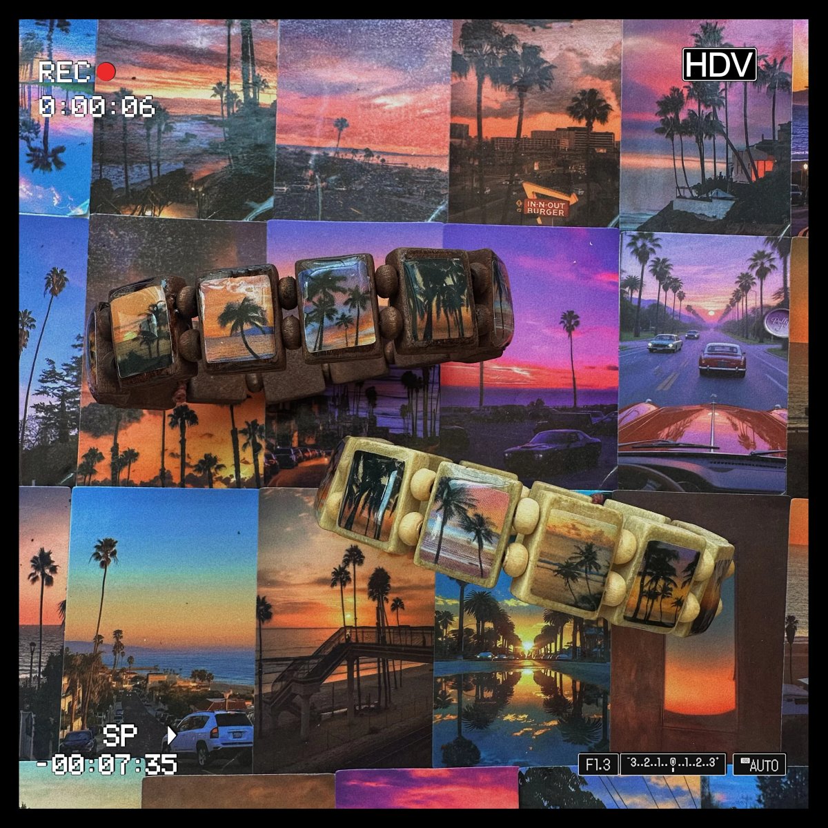 Handmade Palm Tree Sunset Bracelet Y2K Punk Hip-Hop Rock Rapper Style Multi-Color