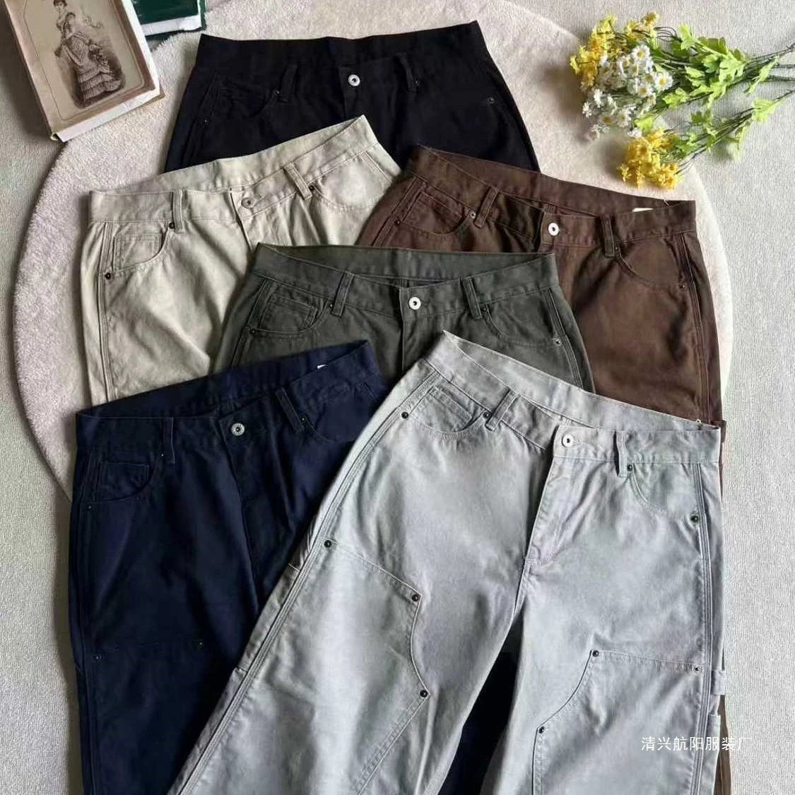 Five-Color Basic Modified 01 Double Knee Work Pants Lumberjack Pants Straight Loose Wide Leg In Stock
