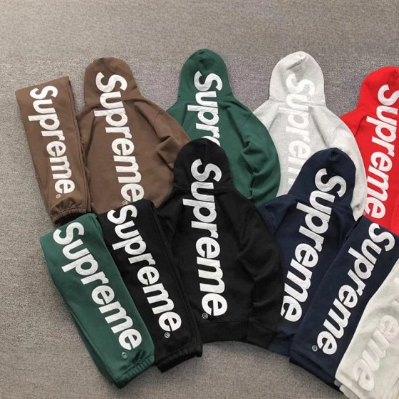 25FW SUPERME Stickers BIG LOGO Embroidered and Velvet Heavy Weight Hoodie Men's Explosive Autumn/Winter Collection Solid Color