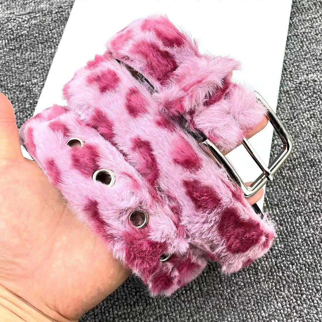 Pink Polka Dot Leopard Faux Fur Y2K Subculture Vintage Belt Ins-Style Accessory