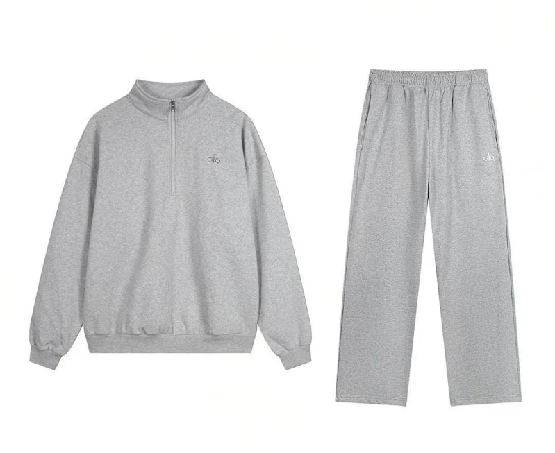 Grey Half Zip Straight Leg Set
