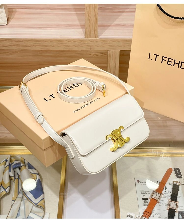 Design I.T Studio NK White Saddle Bag with Gold Hardware Crossbody Bags - 25