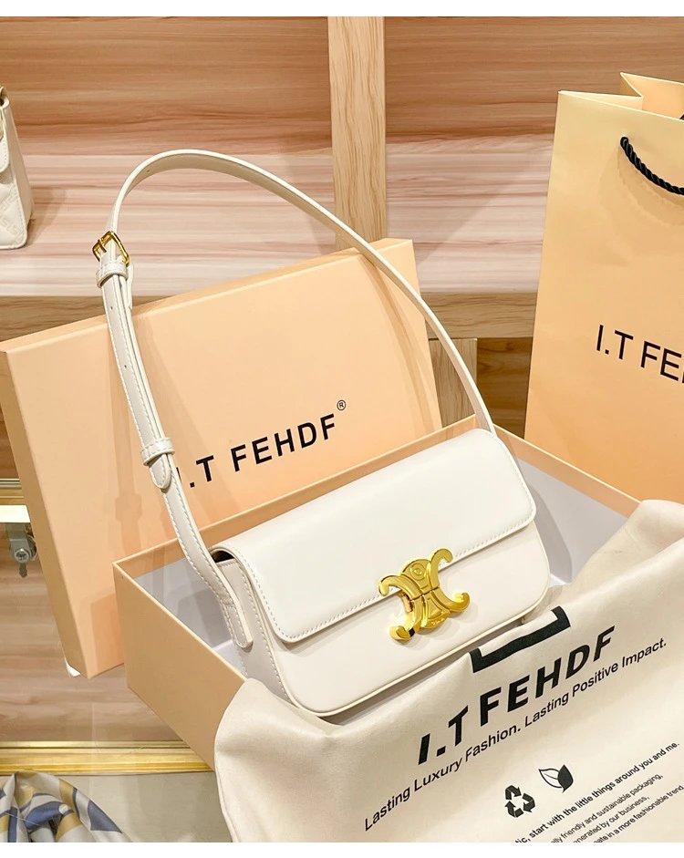Design I.T Studio NK White Saddle Bag with Gold Hardware Crossbody Bags - 26