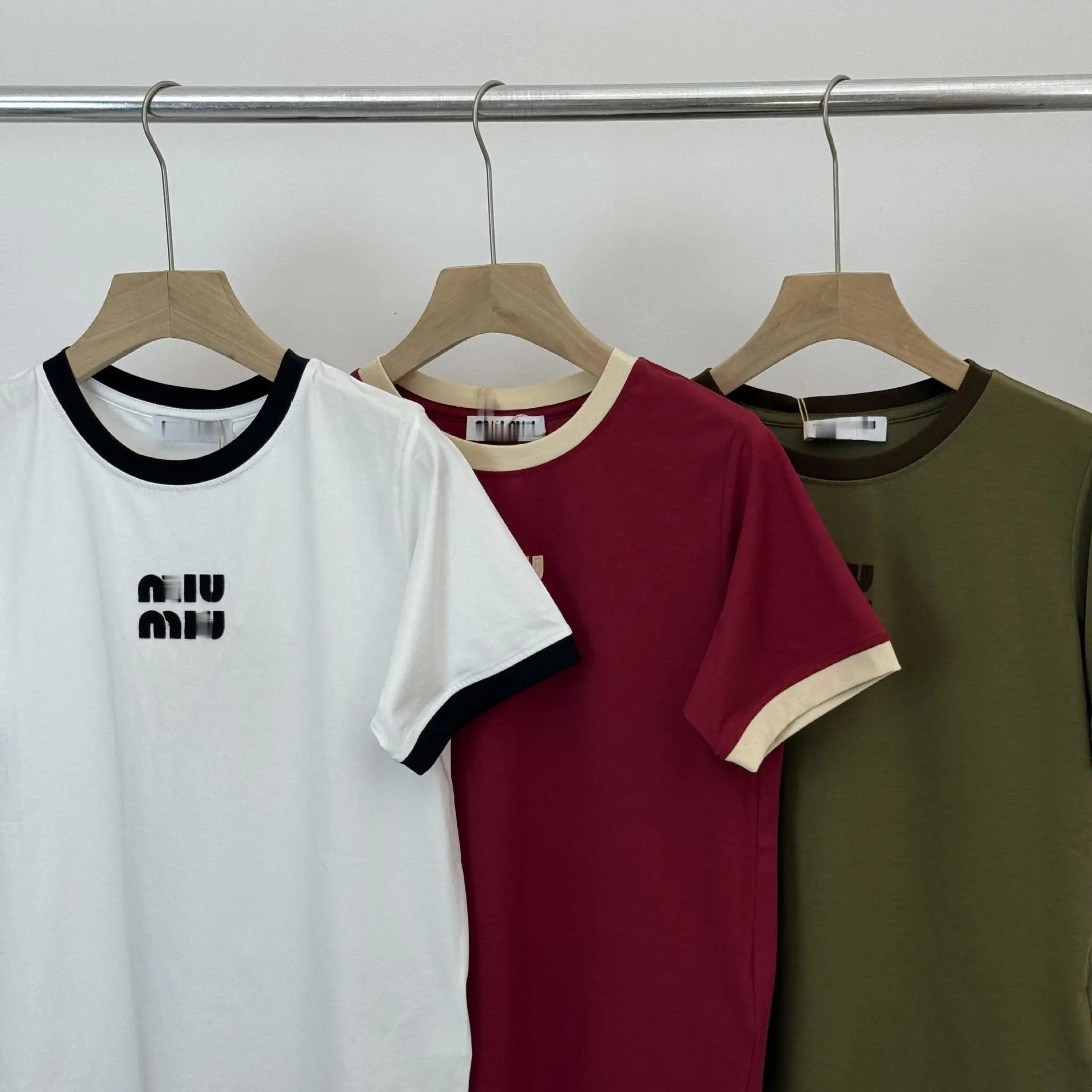 Miu Miu Logo Ringer T-Shirt Burgundy - 4