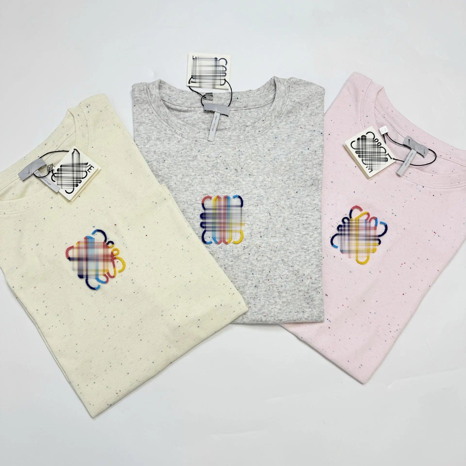 Design Speckled Pink T-Shirt with Abstract Rainbow Logo - 8