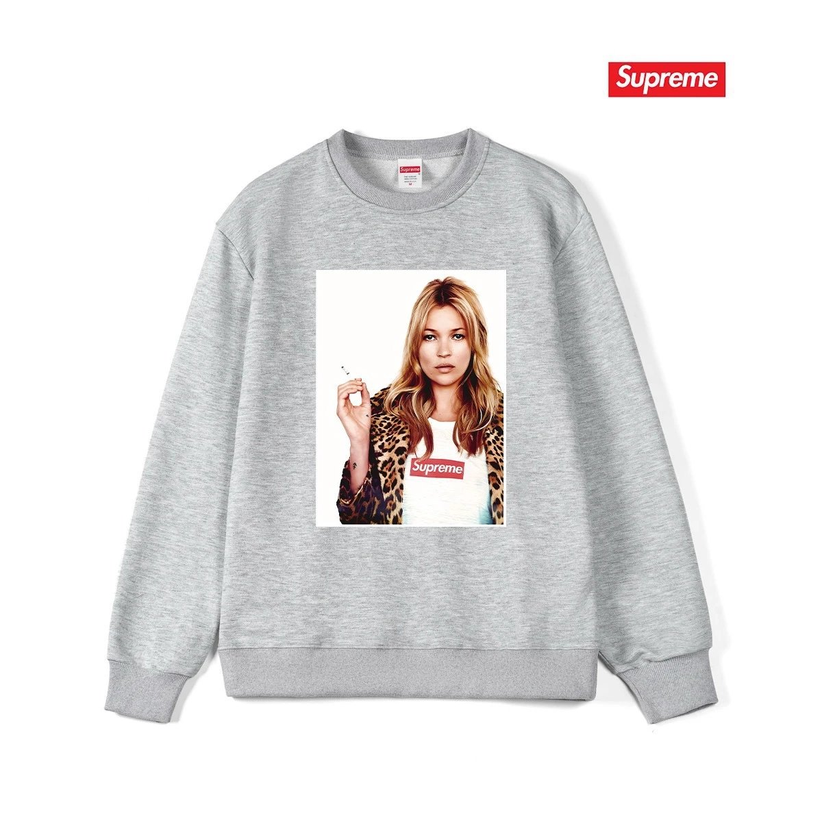 Supreme Photo Print Crewneck Sweatshirt Gray Hoodie - 1