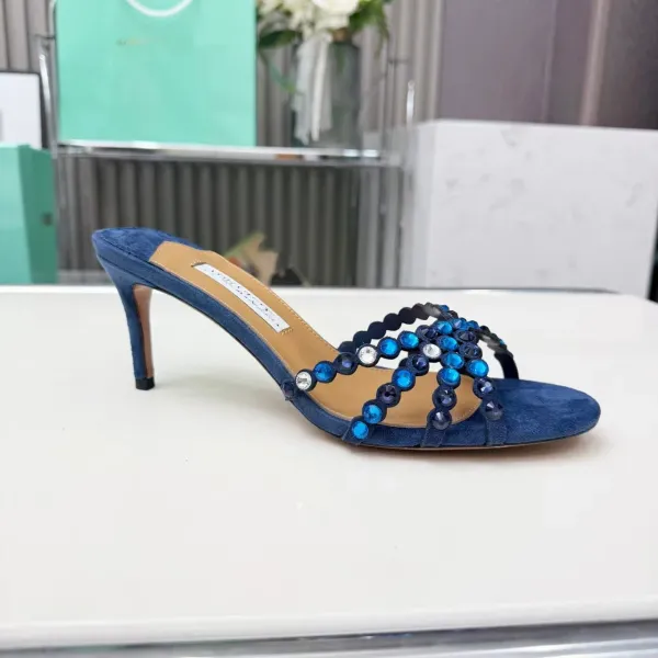 Design Sergio Rossi Crystal-Embellished Suede Mule in Navy Blue Heels - 1