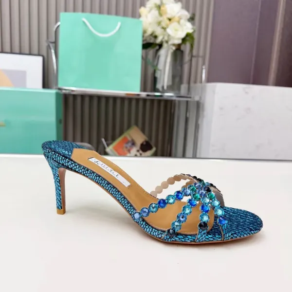 Chloé Sandal Blue Snake-Print Crystal-Embellished Stiletto Heel - 1
