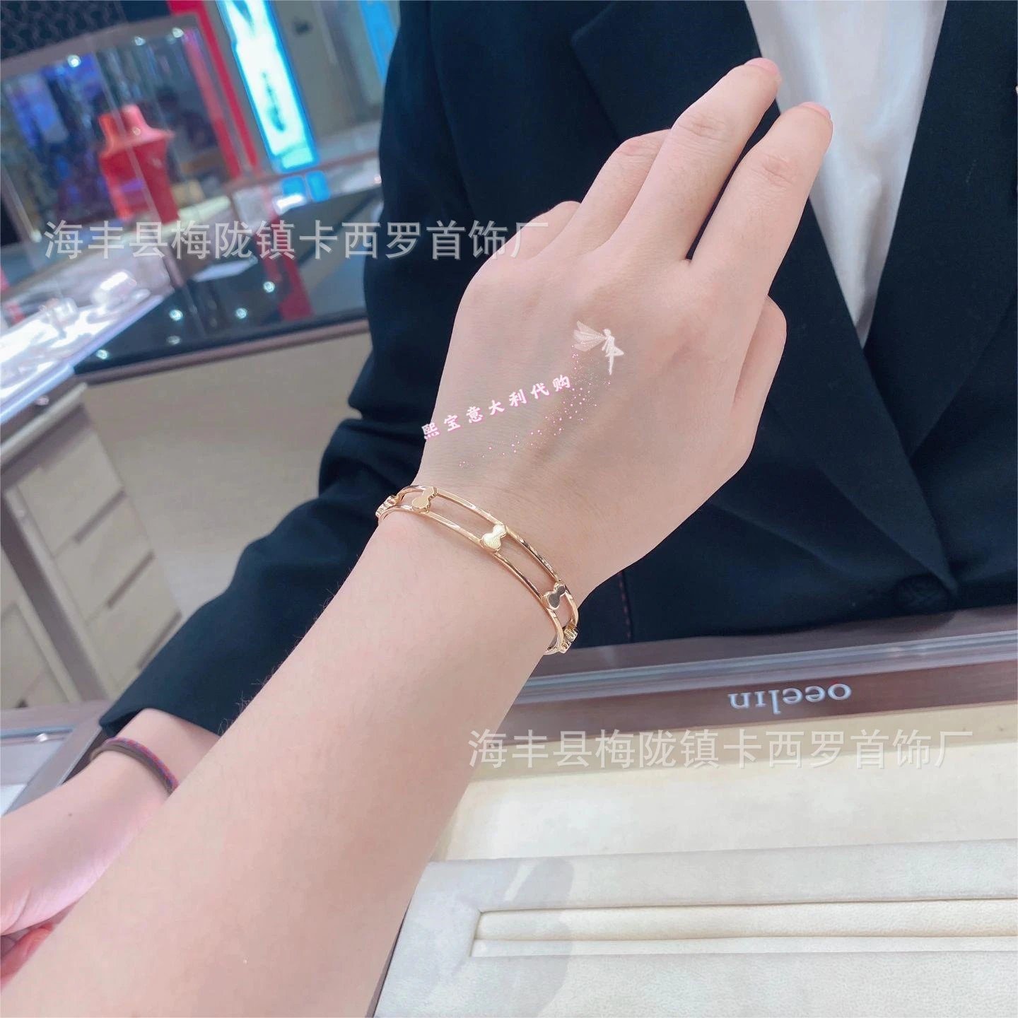 Design Oeelin Double Heart Bangle Gold Bracelet Jewelry - 3