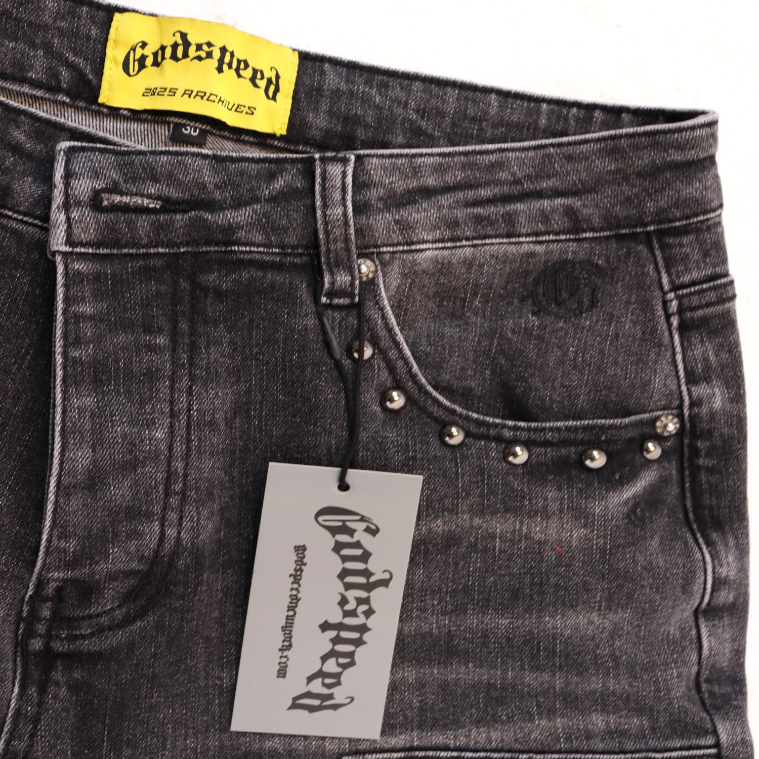 Godspeed Logo-Embroidered Distressed Black Flared Jeans - 30