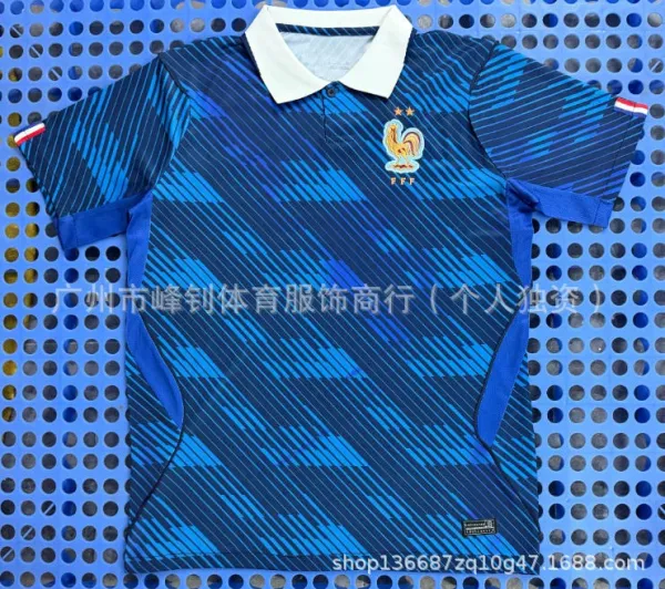 Le Coq Sportif France National Team 2021 Away Jersey Blue Diagonal Stripe Polo Jersey - 1