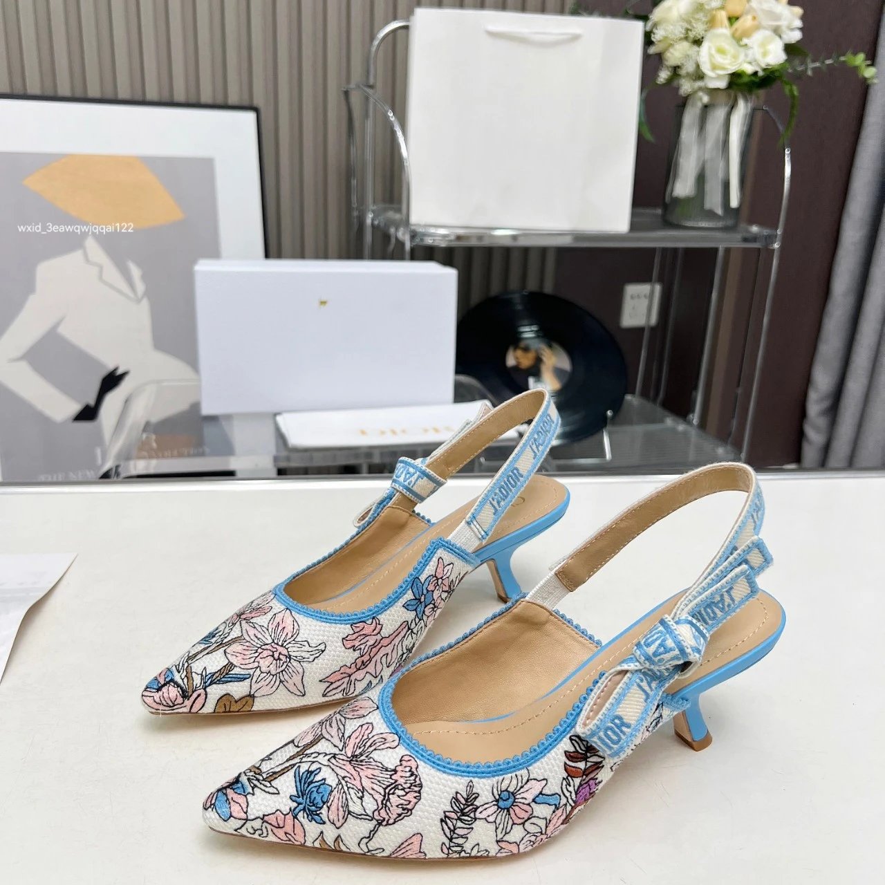 Dior J'Adior Floral Embroidered Slingback Kitten Heels - 5