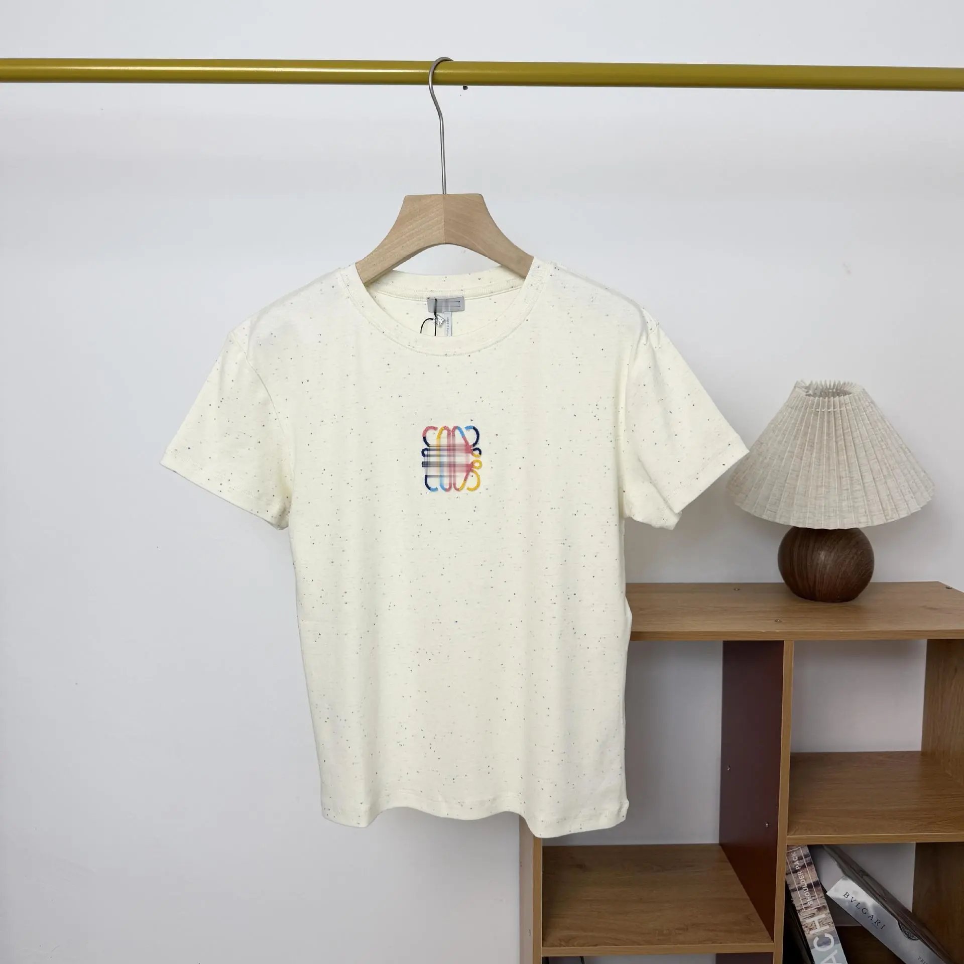Design Speckled Pink T-Shirt with Abstract Rainbow Logo - 6