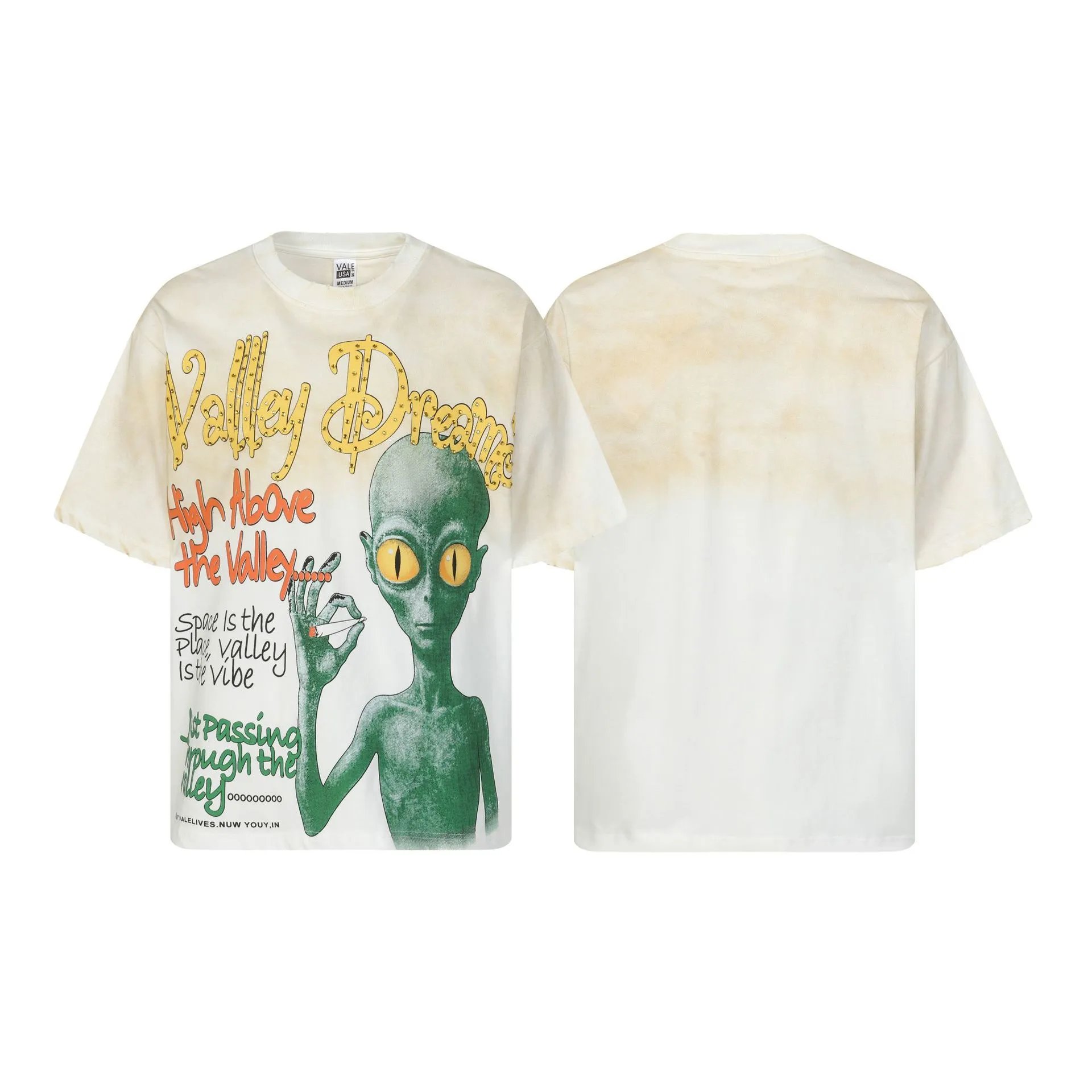 Design Vale USA Valley Dreams Alien Graphic T-Shirt Cream Wash T-Shirts - 6