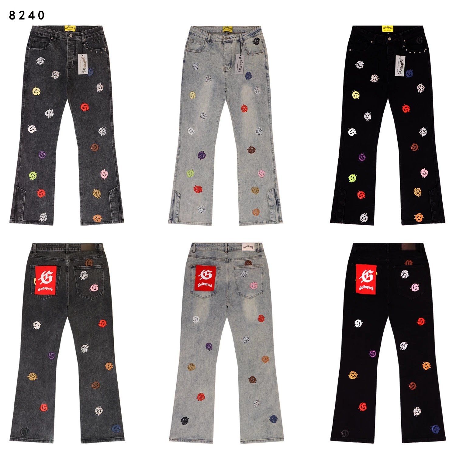 Godspeed Logo-Embroidered Distressed Black Flared Jeans - 35