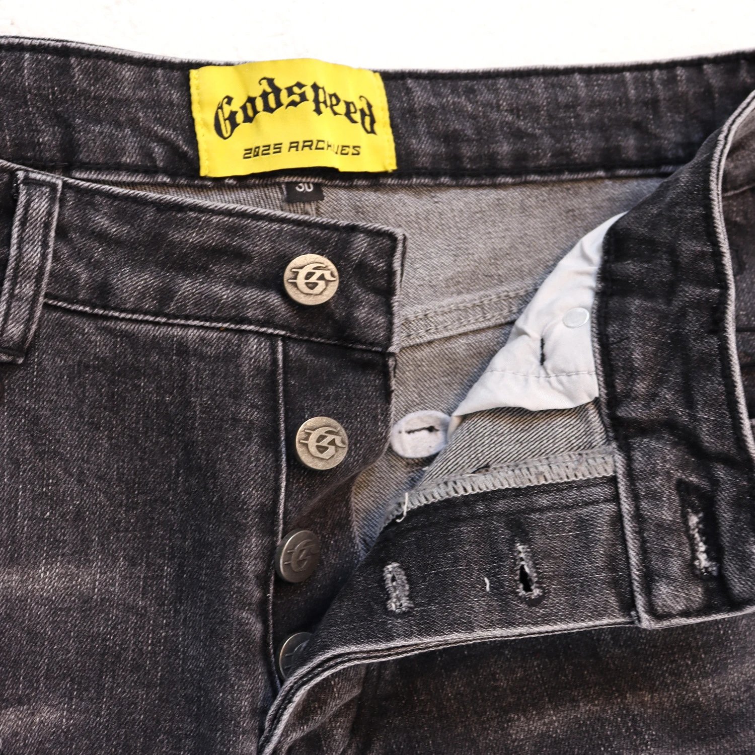 Godspeed Logo-Embroidered Distressed Black Flared Jeans - 29
