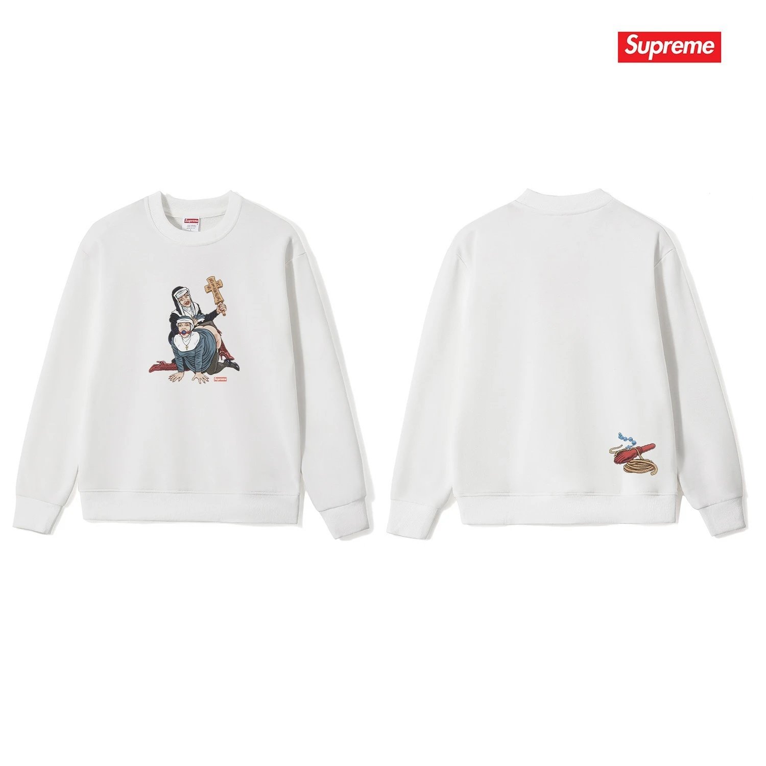 Supreme Nun Graphic Crewneck Sweatshirt White Hoodie - 1