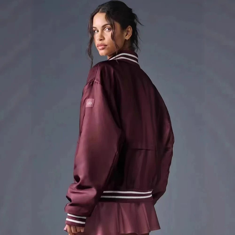Alo Jackets Padded satin bomber jacket with striped rib-knit trim image 3