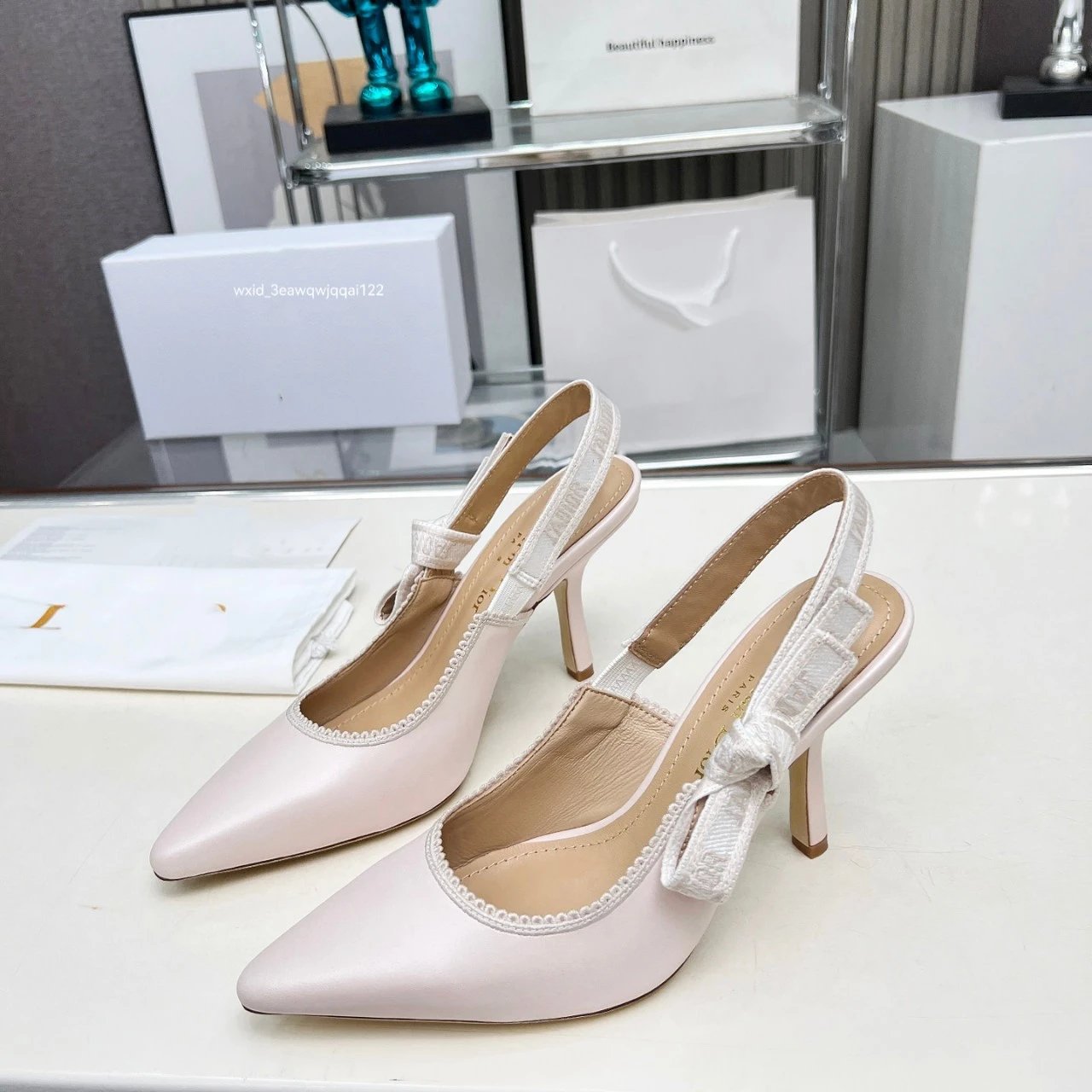 Dior J'Adior Slingback Heels Beige Floral Embroidery Pointed-Toe Pumps - 5